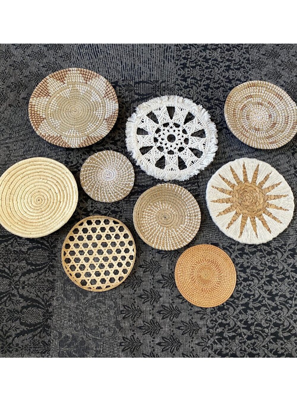 Boho Woven Wall Basket Set Natural Seagrass Rattan Gallery Wall Decor (9 Pieces)